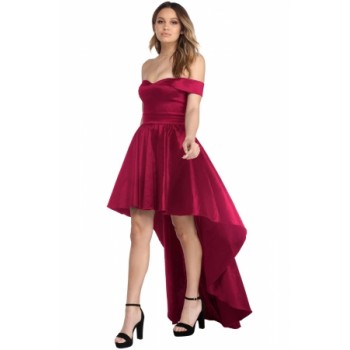 Black Off Shoulder Party Taffeta Gown Red
